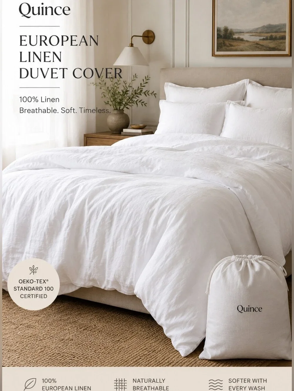 NWT Quince European Linen Duvet Cover Full Queen White 100% Linen
